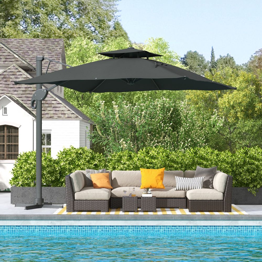 Outsunny 3m Cantilever Parasol Patio Umbrella, Hydraulic Mechanism, Dual Top - Grey