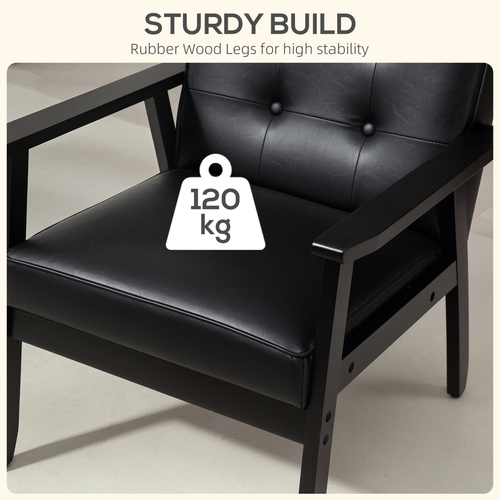 HOMCOM Accent Chair PU Leather Armchair with Armrests for Living Room Black