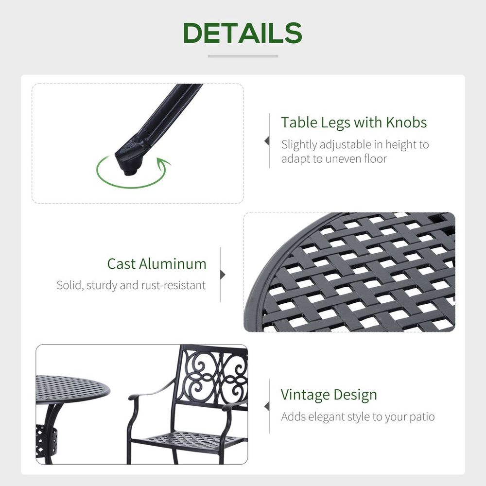 Outsunny Round Aluminium Outdoor Garden Dining Table with Umbrella Hole, Black
