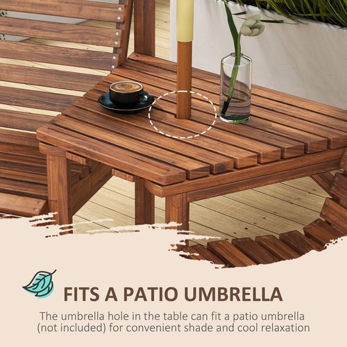 Outsunny Wooden Garden Love Seat with Coffee Table Partner Bench Tan Brown