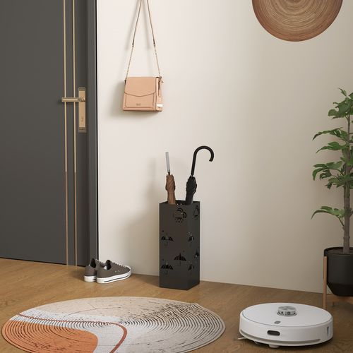 HOMCOM Decorative Umbrella Holder w/ Drip Tray 4 Hooks for Entryway Black