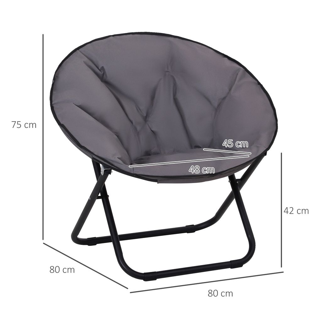 Folding Saucer Moon Chair, Metal Frame, Oxford Cloth-Grey