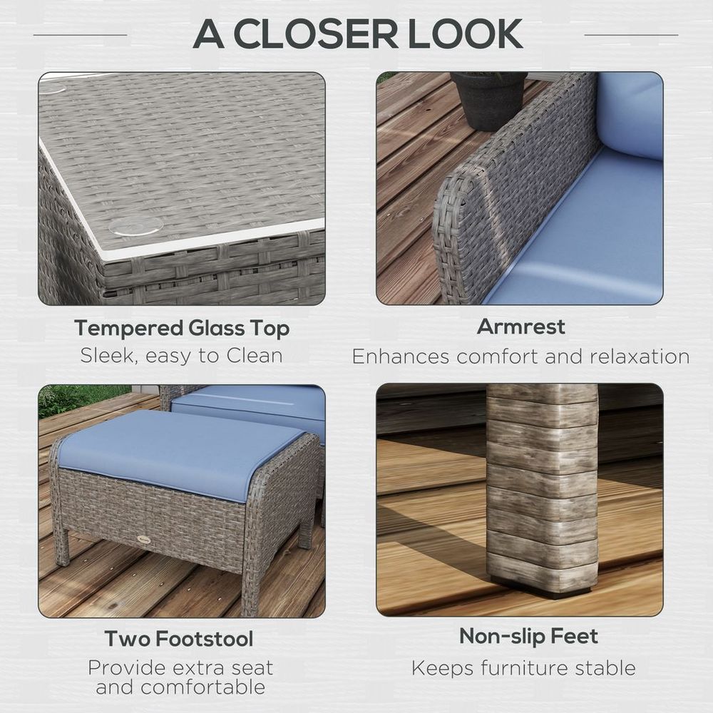 Outsunny 5-Piece Outdoor Wicker Patio Furniture Set | Blue | High-Quality & Stylish Conversation Set
