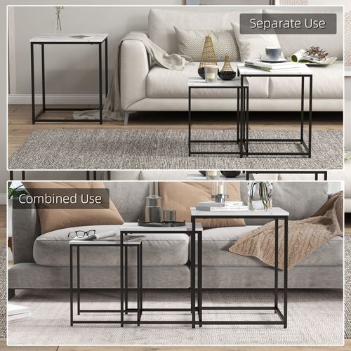 HOMCOM Nesting Coffee Tables Set of 3 Stacking Sofa Side Tables White
