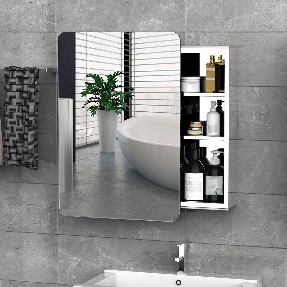 On-Wall Bathroom Storage Cabinet w/ Sliding Mirror Door Steel Frame - Space-Saver, Elegant, and Rust-Resistant