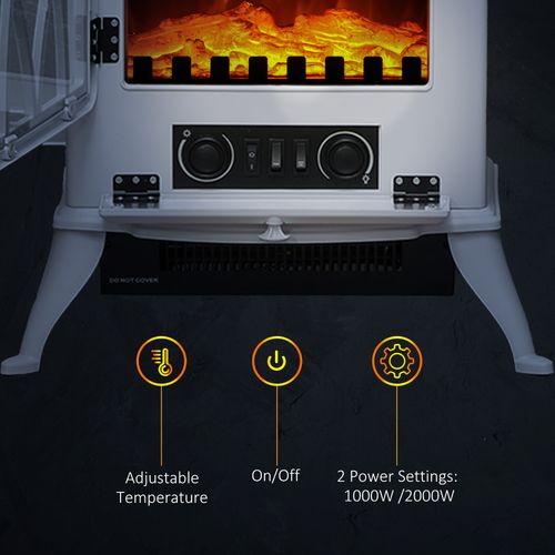 HOMCOM Freestanding Fireplace Flame Effect Electric Heater Log Burning