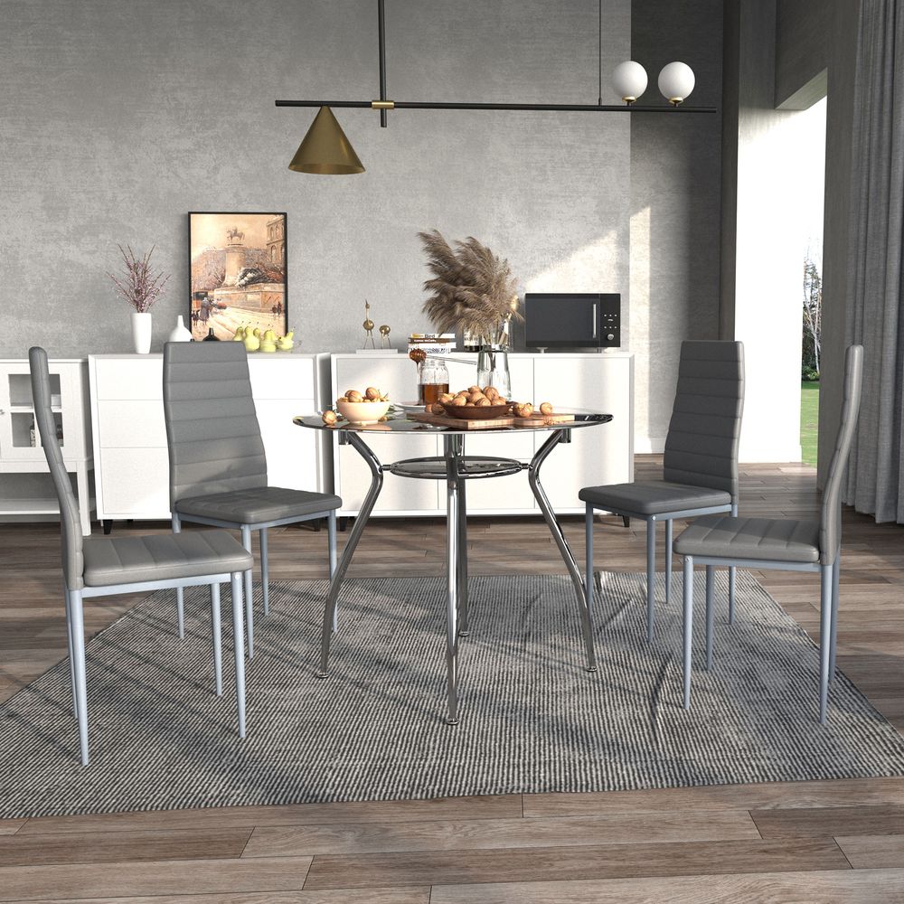 HOMCOM Round Dining Set: Table for 4, Chairs with Cushion. Stylish & Durable. Steel Frame. High Quality.