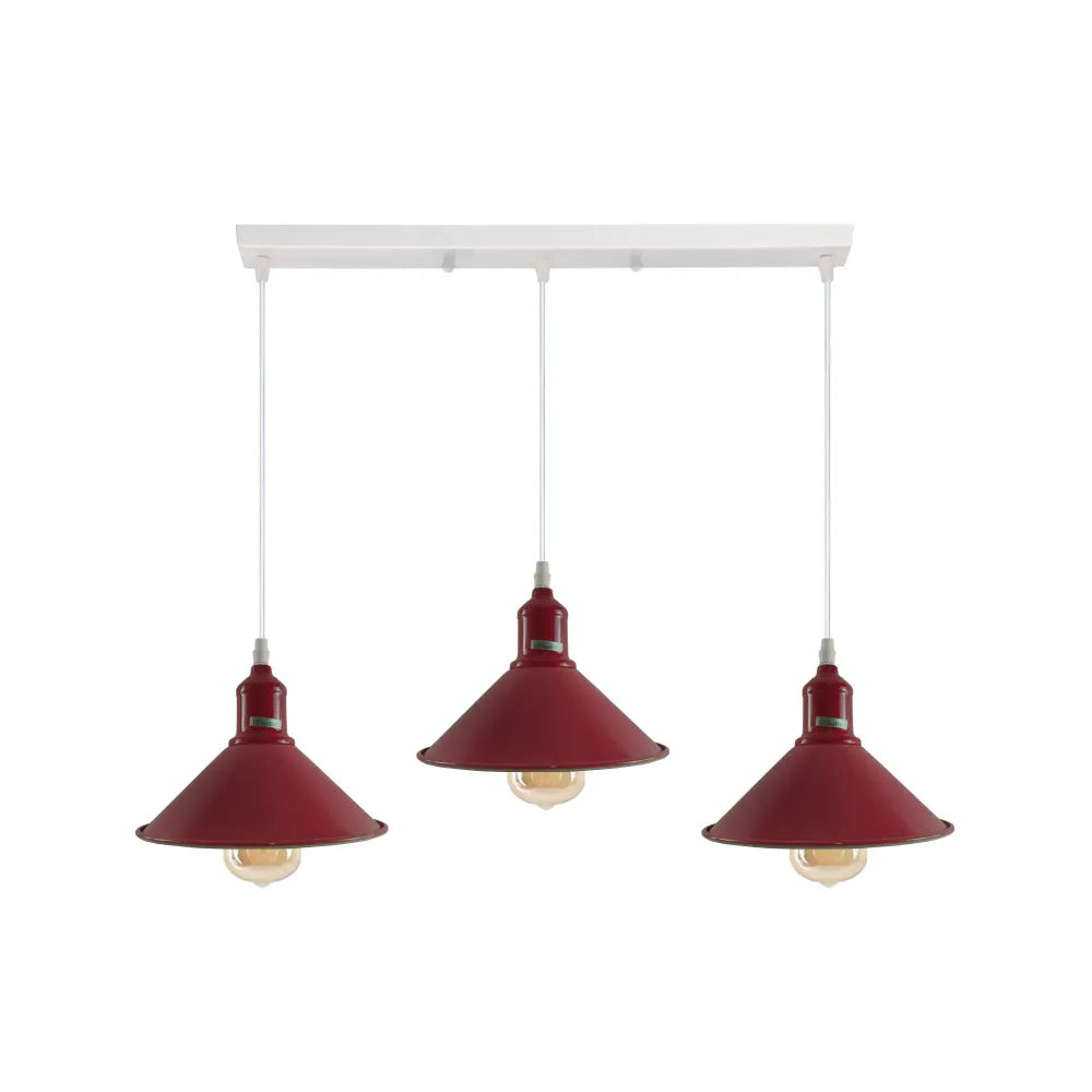 Industrial Vintage Loft Kitchen Bar 3 Lights Fittings Ceiling Cone Metal E27
