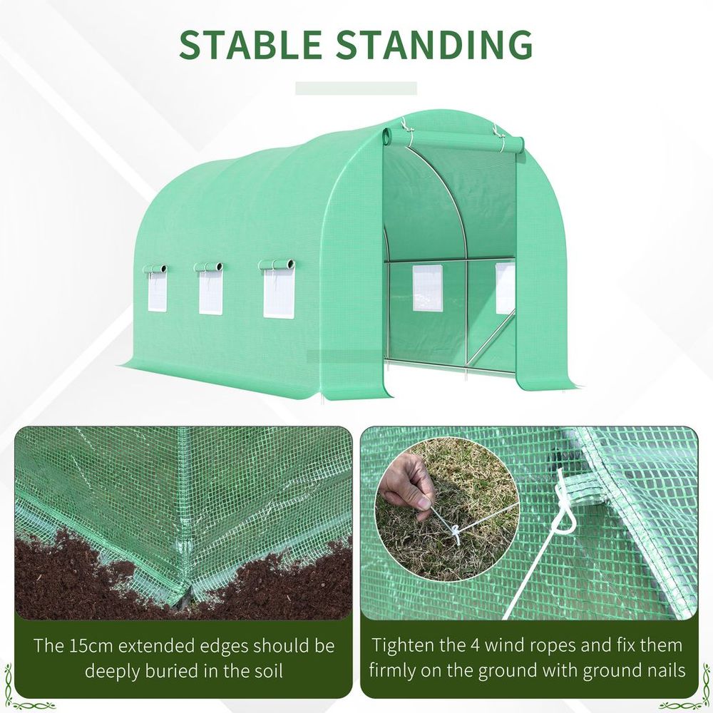 Outsunny Walk-In Gardening Greenhouse | 4.5m x 2m x 2m | PE Cover, Galvanized Steel Frame | Green