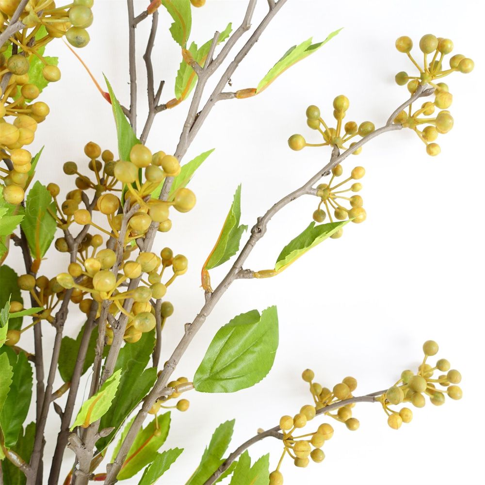 Vibrant Pack of 6 Artificial Yellow Berry Stems - Premium Quality, 90cm Height