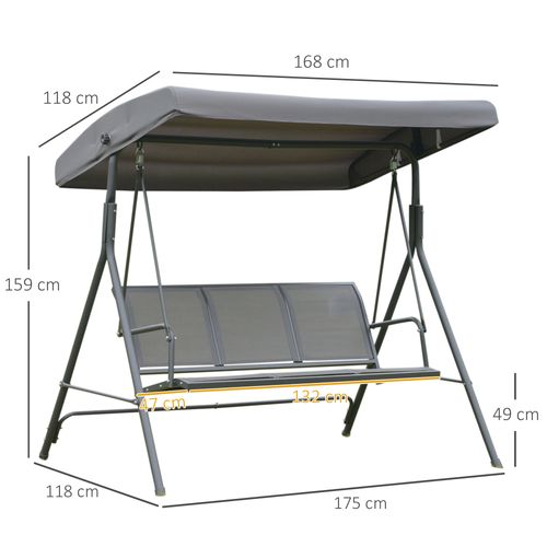 3 Seater Garden Swing Chair Grey Hammock Canopy Patio Outdoor Bench