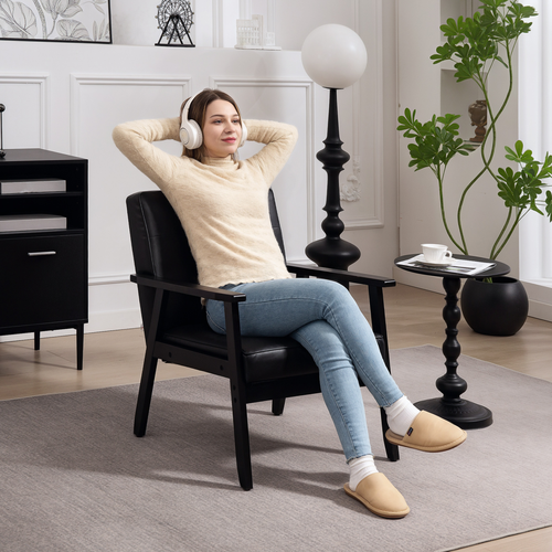 HOMCOM Accent Chair PU Leather Armchair with Armrests for Living Room Black