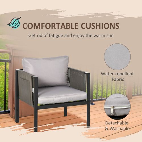 Outsunny 4 Piece Garden Sofa Set w/ Tempered Glass Coffee Table Padded Cushions