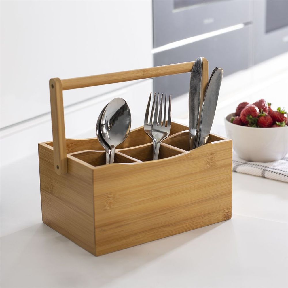 Bamboo Utensil Holder | M&W | Durable, Sustainable, 4 Compartments | Perfect for Indoor & Outdoor Use