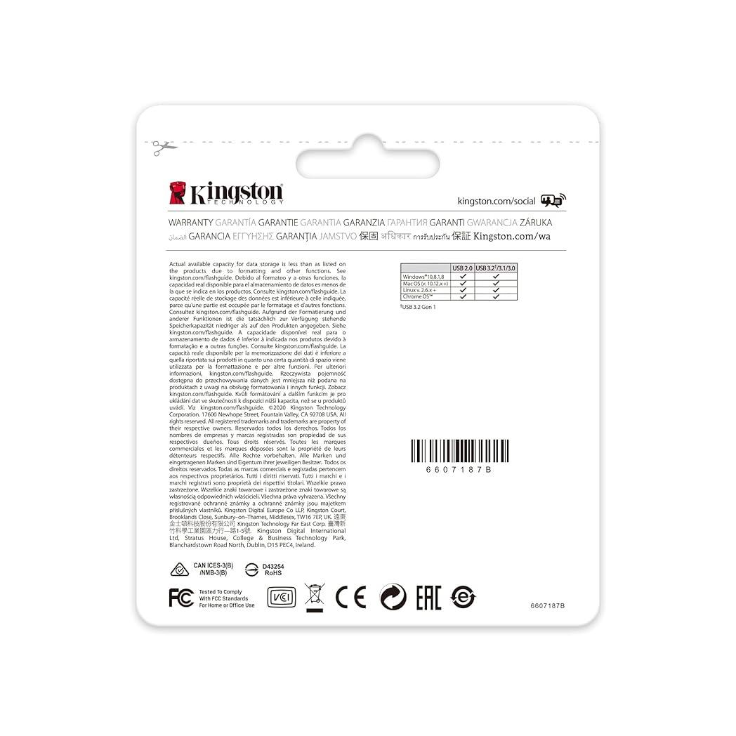 Kingston DataTraveler Kyson USB 3.2 Gen 1 Flash Drive 128GB - Stylish Capless Metal Case