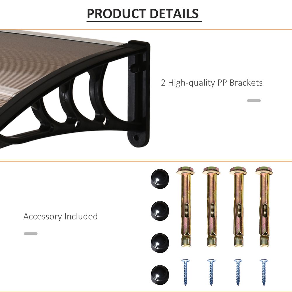 Durable Brown Polycarbonate Curved Awning - 75x120x23cm - Quality & Style