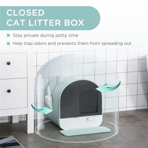 PawHut Cat Litter Box Kitten Litter Tray w/Hood, Scoop, Filter, Flap Door, 43 x 44 x 47cm - Green