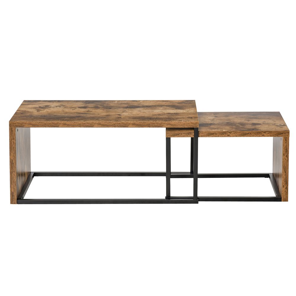 HOMCOM Coffee Tables Nesting Table Set of 2 Side Table w/Metal Frame for Living Room Bedroom Black & Brown