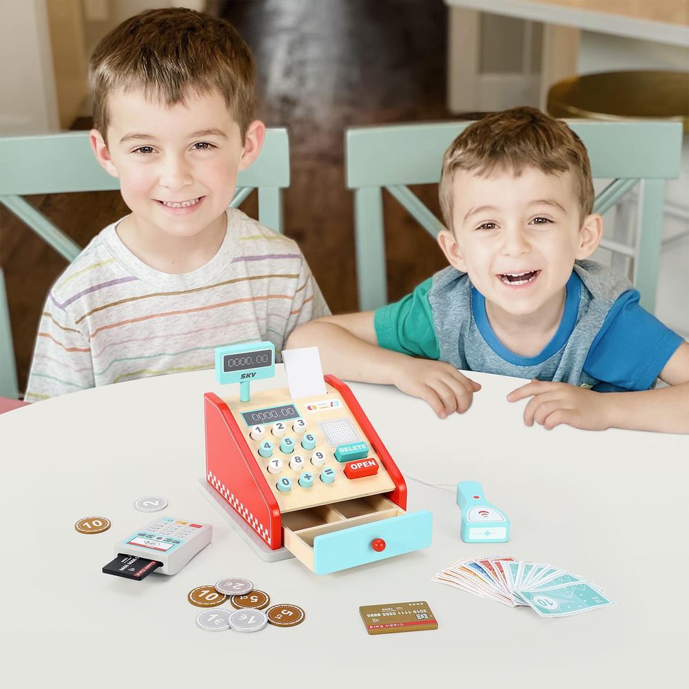 SOKA Wooden Cash Register-Red & Mint: Realistic Accessories, Authentic Game Experience - 0000475