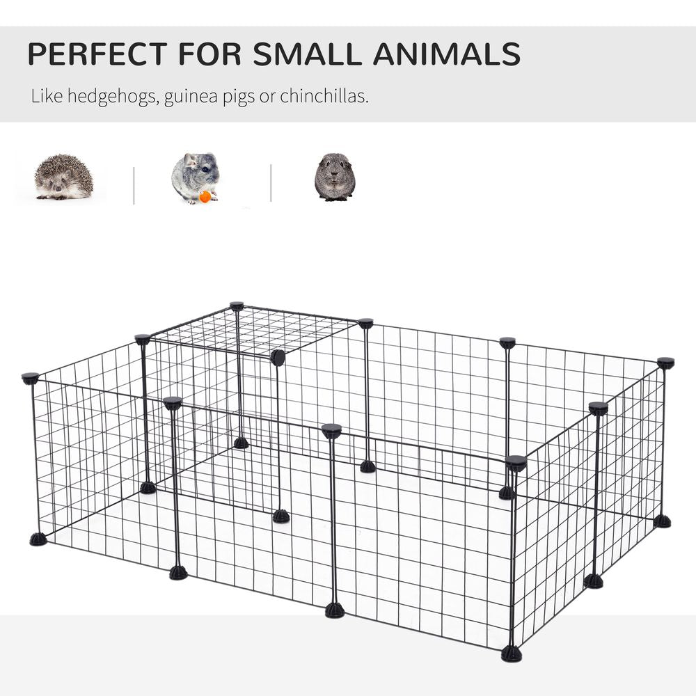 Pawhut DIY Pet Playpen Metal Wire Fence 12 Panel Enclosure Indoor Outdoor Guinea Pig Rabbit Small Animals Cage, Black