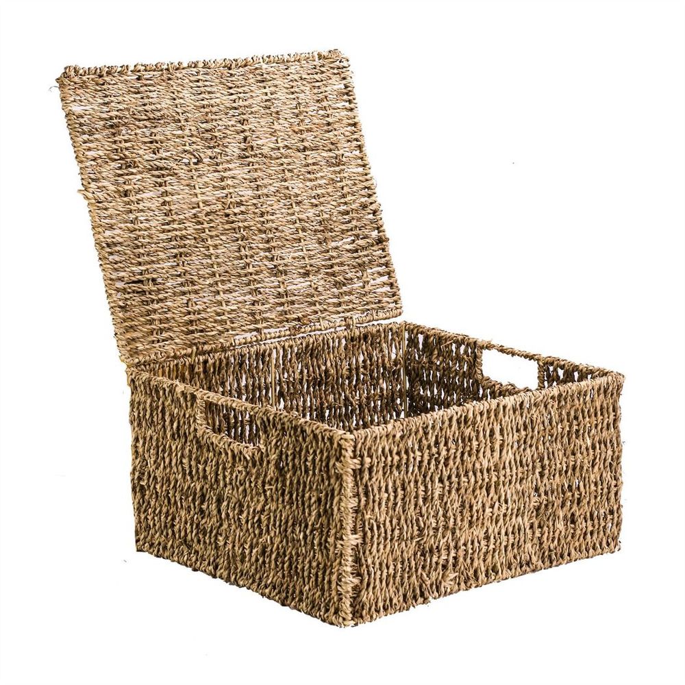 Charming Seagrass Storage Basket with Lid | M&W - Lightweight & Eco-Friendly - Perfect for Home Organization & Picnics