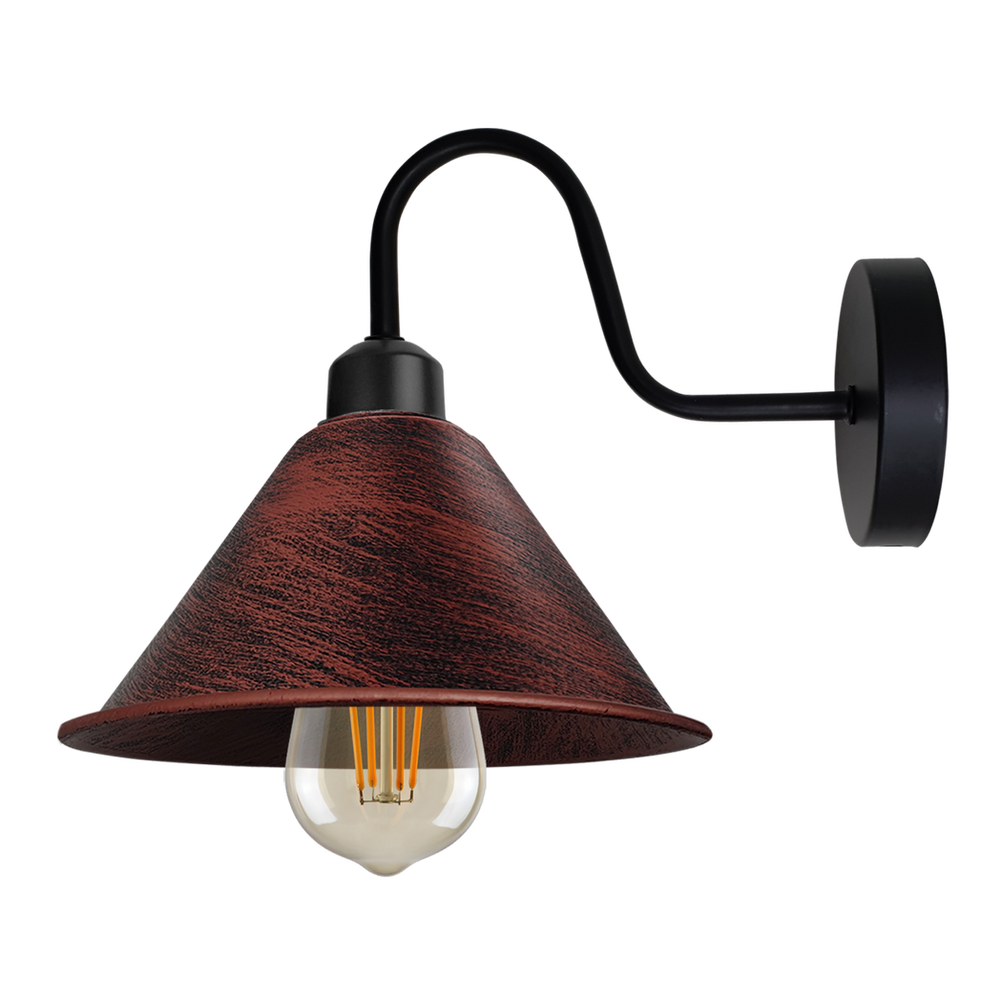 Rustic Red Vintage Wall Light Fixture Black Wall Sconce E27 Base Socket Screw Wall Mounted Swan Neck Cone Shape Shade