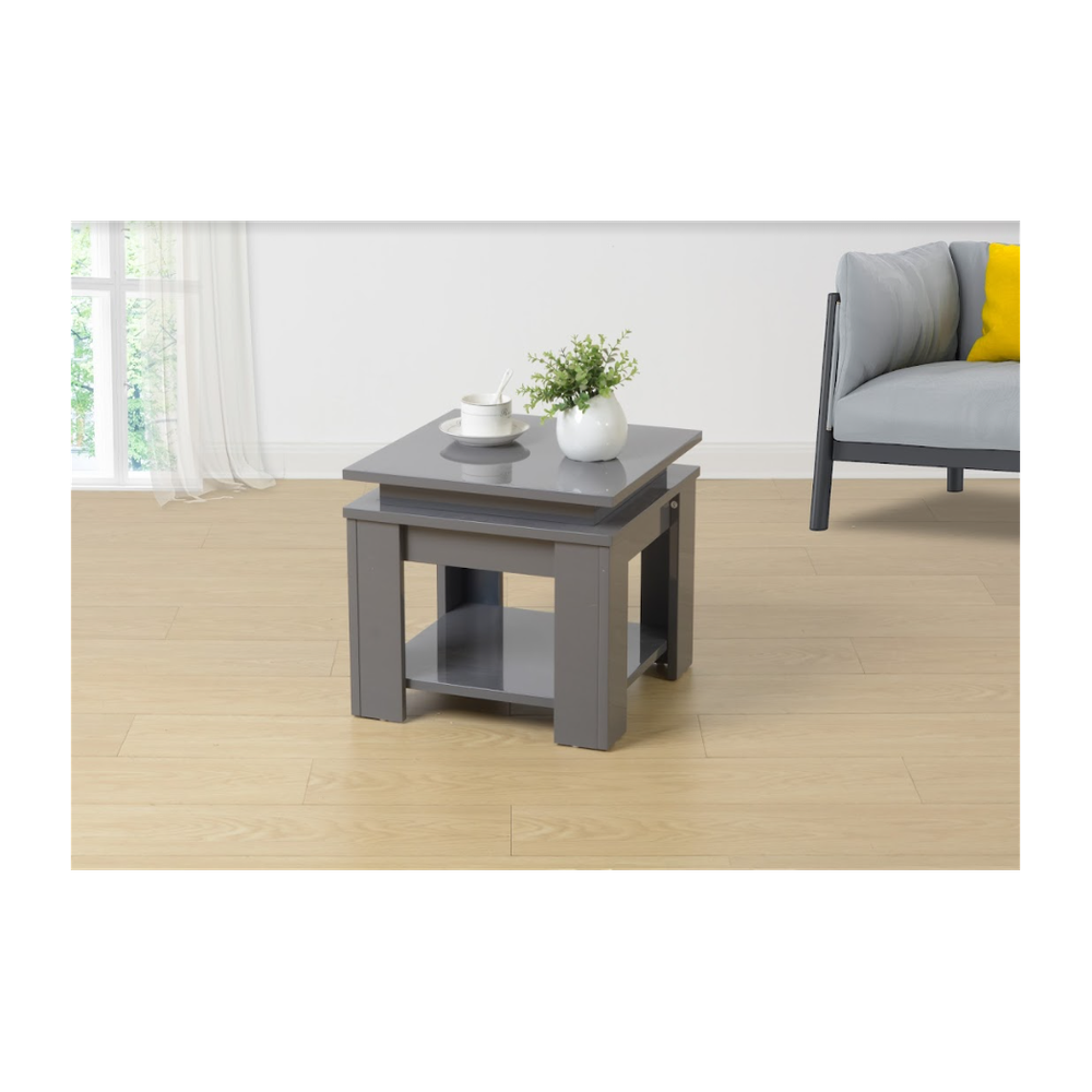 EFFULGENCE Grey Square Side Table - Blue LED Light - Premium Quality