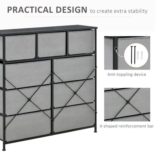 HOMCOM 9 Drawers Storage Chest Dresser Organizer Unit w/ Foldable Bin