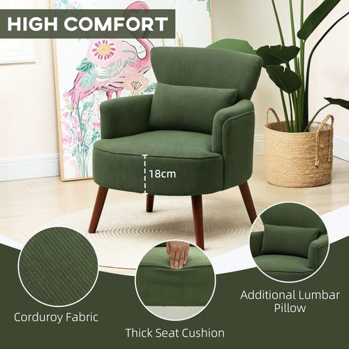 HOMCOM Armchair with Padded Seat and Backrest for Living Room, Green