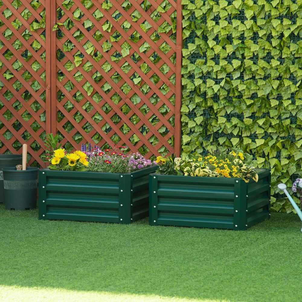 Outsunny 2-Pack Galvanized Raised Garden Bed - Easy Setup, Green - Superior Quality
