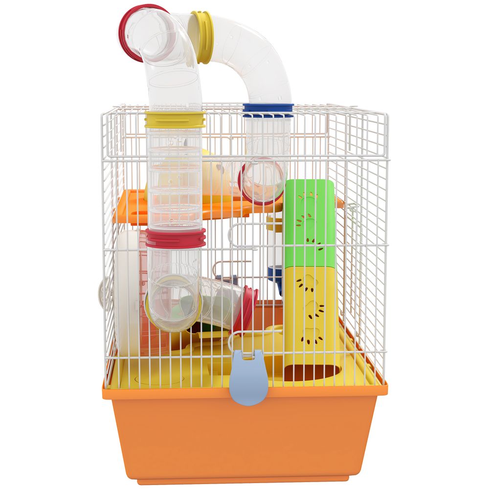 PawHut Hamster Cage: 3 Tiers, Gerbil Cage for Dwarf Hamsters, Tubes, Ladder