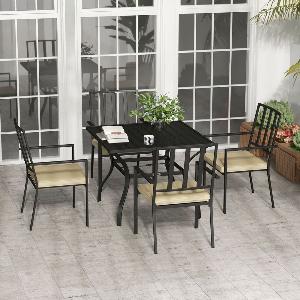 Outsunny Garden Dining Set: 4 Stackable Chairs, Metal Table. High-Quality, Stylish & Space-Saving Design!