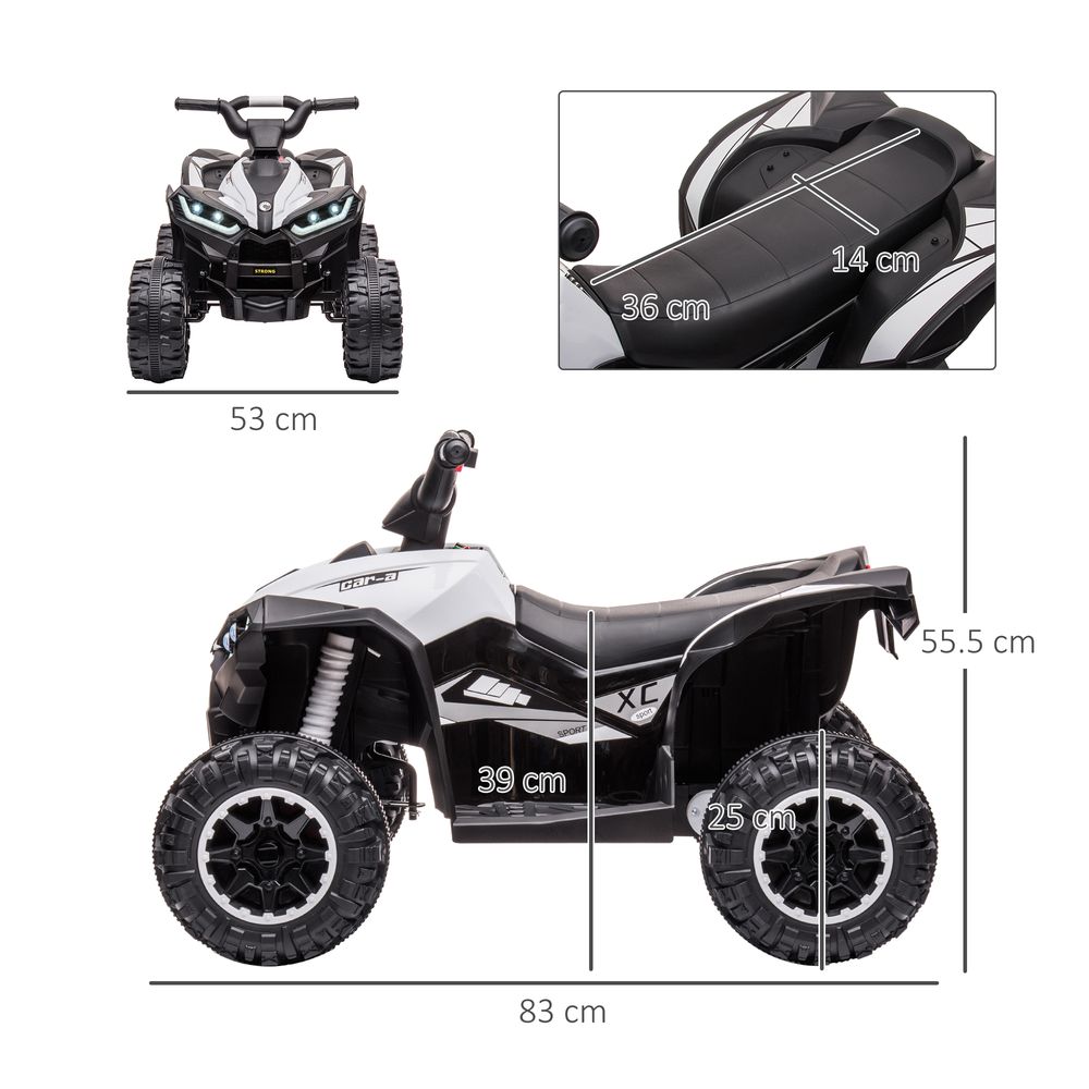 HOMCOM 12V Electric Quad Bike for Kids Ride On Car ATV Toy, with Forward Reverse Functions, LED Headlights, Music, for Ages 3-5 Years - White