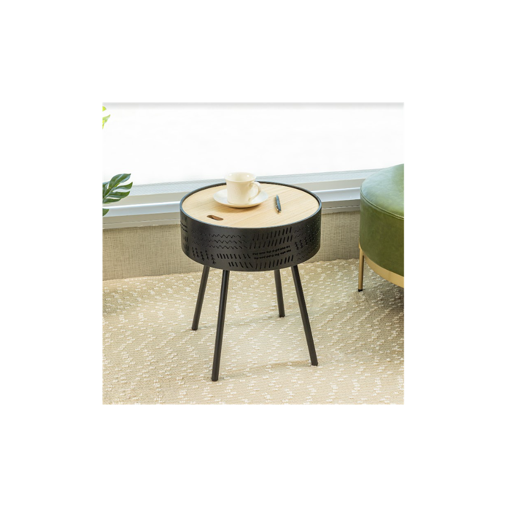 Slender Lift Top Round Side Table - Black, 38.5 x 38.5 x 45cm - High Quality