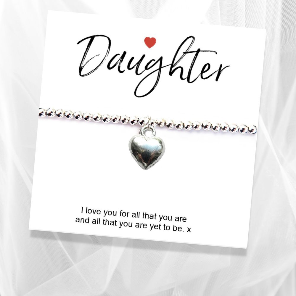 Daughter Heart Charm Bracelet - Sent in Gift Box - Perfect Birthday or Christmas Present