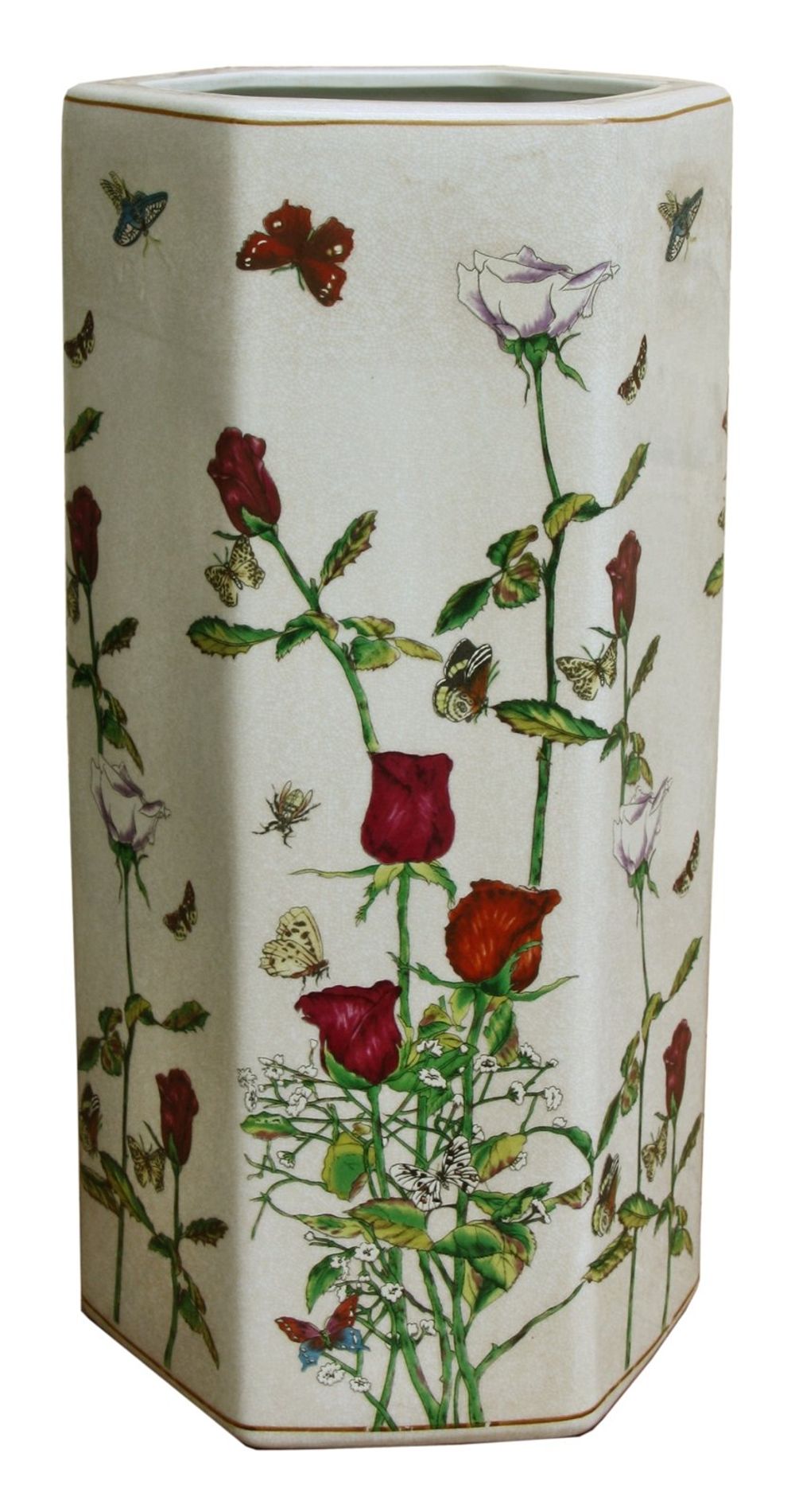 Ceramic Hexagonal Umbrella Stand - Butterfly Design - High Quality