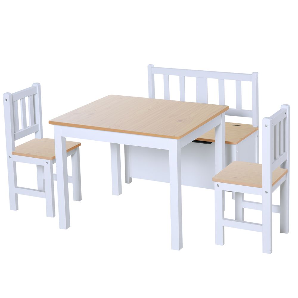 Premium 4-Piece Kids Wood Table Set w/ Storage - HOMCOM
