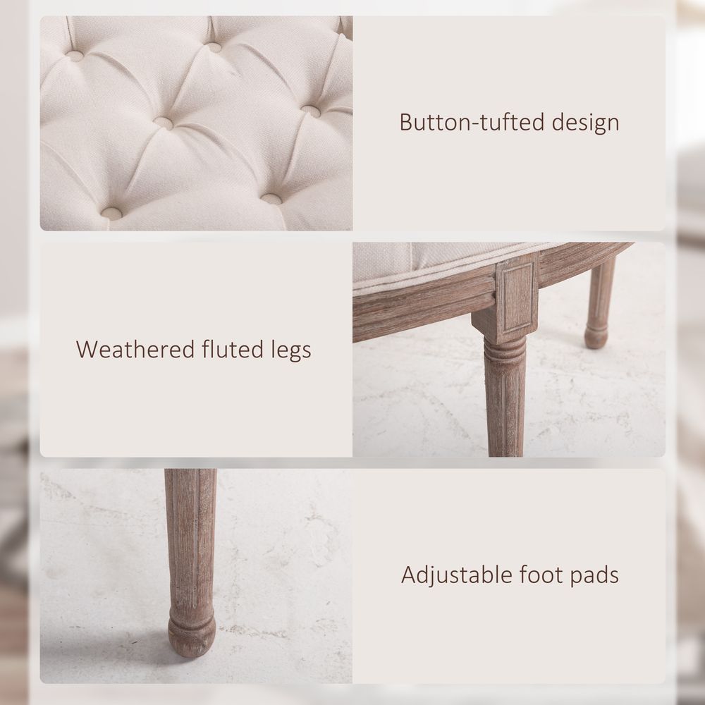 HOMCOM Button-Tufted Half-Circle Bench Ottoman | Cream | Padded Seat | Premium Quality