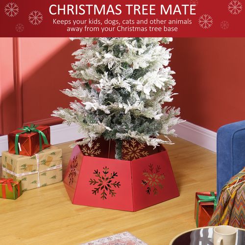 HOMCOM Hexagon Christmas Tree Base Cover with Hollow Snowflake Patterns Red