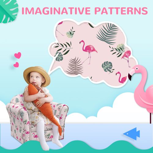 AIYAPLAY Kids Sofa Chair, Toddler Armchair with Flamingo Design, Wooden Frame, Upholstered Toddler Chair for Bedroom, Playroom, Kids Room, Pink