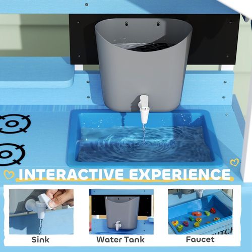 AIYAPLAY Kids Mud Kitchen, Outdoor Play Kitchen for Boys Girls, Blue