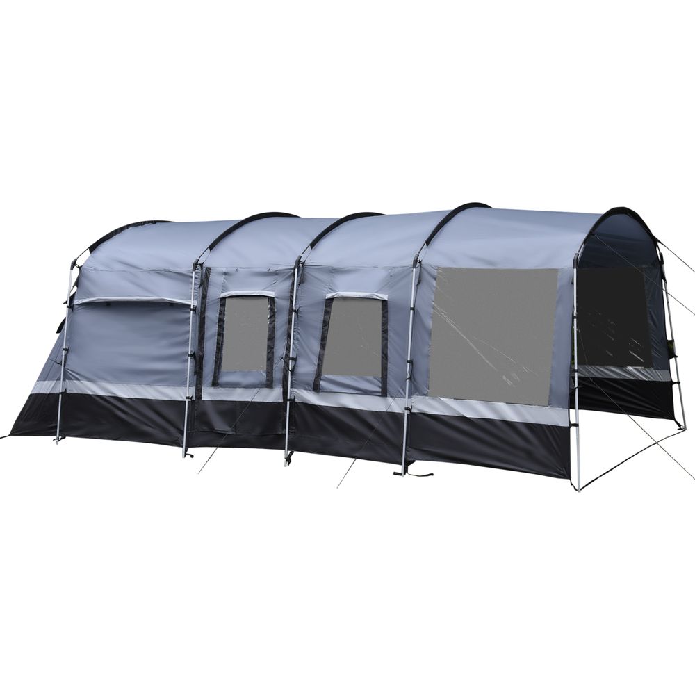 Premium 8-Person Camping Tent with Tunnel Design, 4 Large Windows, Dark Grey
