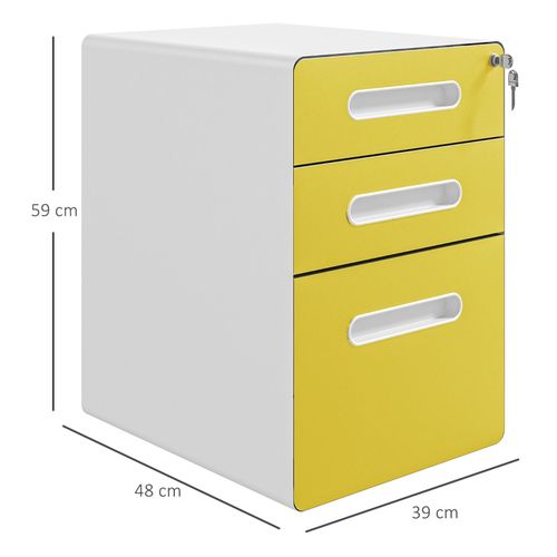 Vinsetto 3 Drawer Modern Steel Filing Cabinet w/ 4 Wheels Lock Box