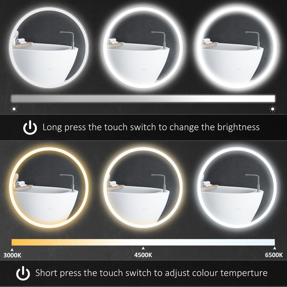 kleankin Dimmable Bathroom Mirror with LED Lights, 3 Colours, Defogging Film