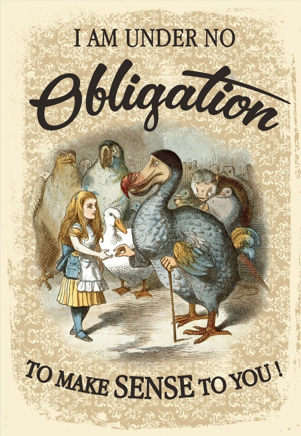 Vintage Alice In Wonderland Metal Sign - Obligation