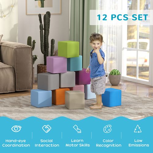 HOMCOM 12 PCs Soft Play Blocks Soft Foam Toy Blue