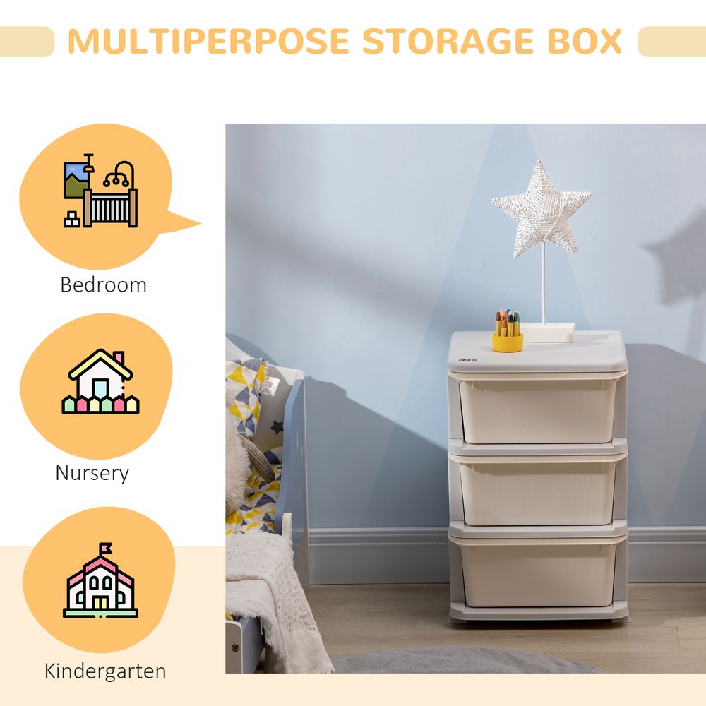 HOMCOM Kids Storage Units with 3 Drawers 3 Tier Chest Vertical Dresser Tower Toy Organizer for Nursery Playroom Kindergarten Cream