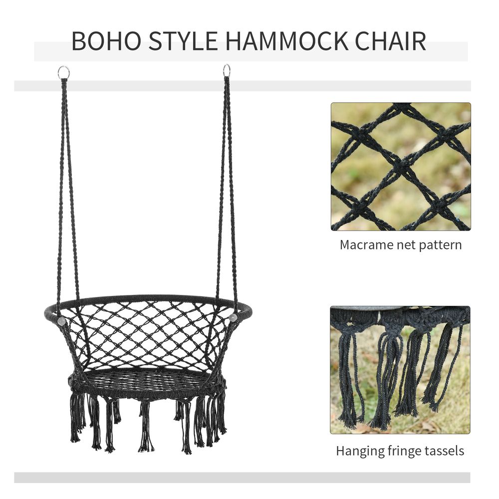 Premium Cotton Rope Swing Hammock Chair - Dark Grey