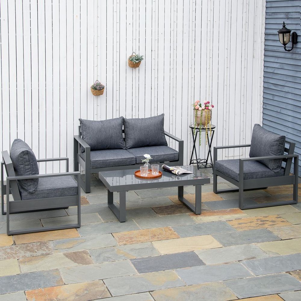Premium Aluminum Outdoor Furniture Set - Table, Cushions Included