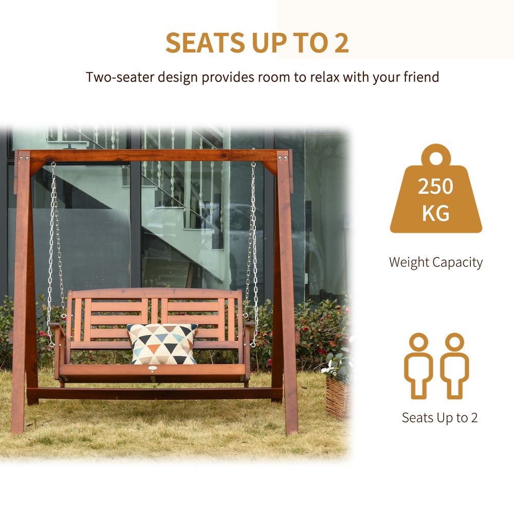 Outsunny Outdoor Garden Swing Chair - Wooden Patio Bench for 2 - Armrest - High Quality